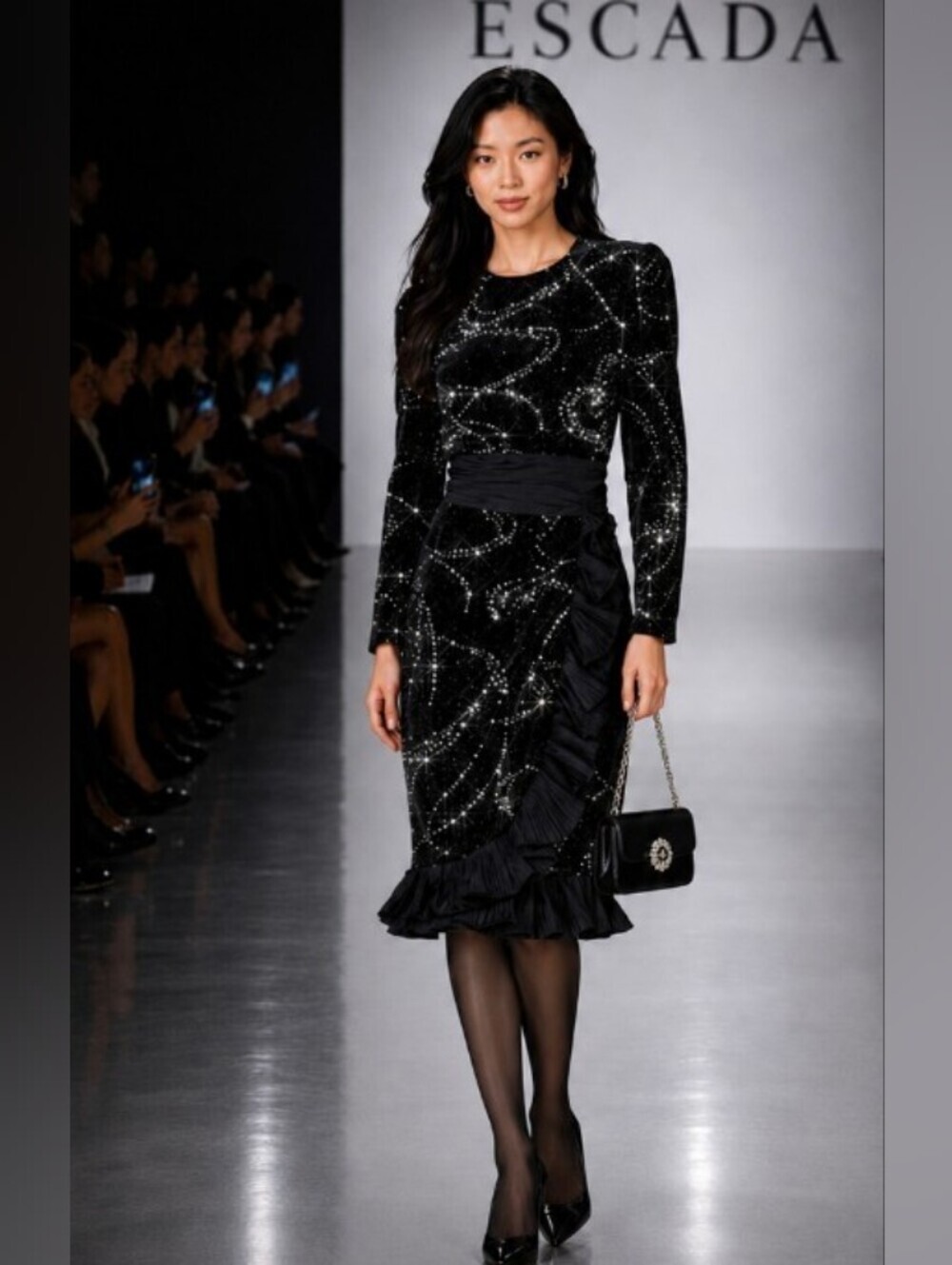 WOW Rare Exquisite Escada Couture 6 Crystal Black Velvet Silk Luxury Dress Italy - Picture 11 of 12